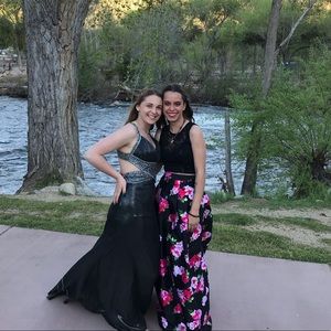 shiny black Jovani prom dress